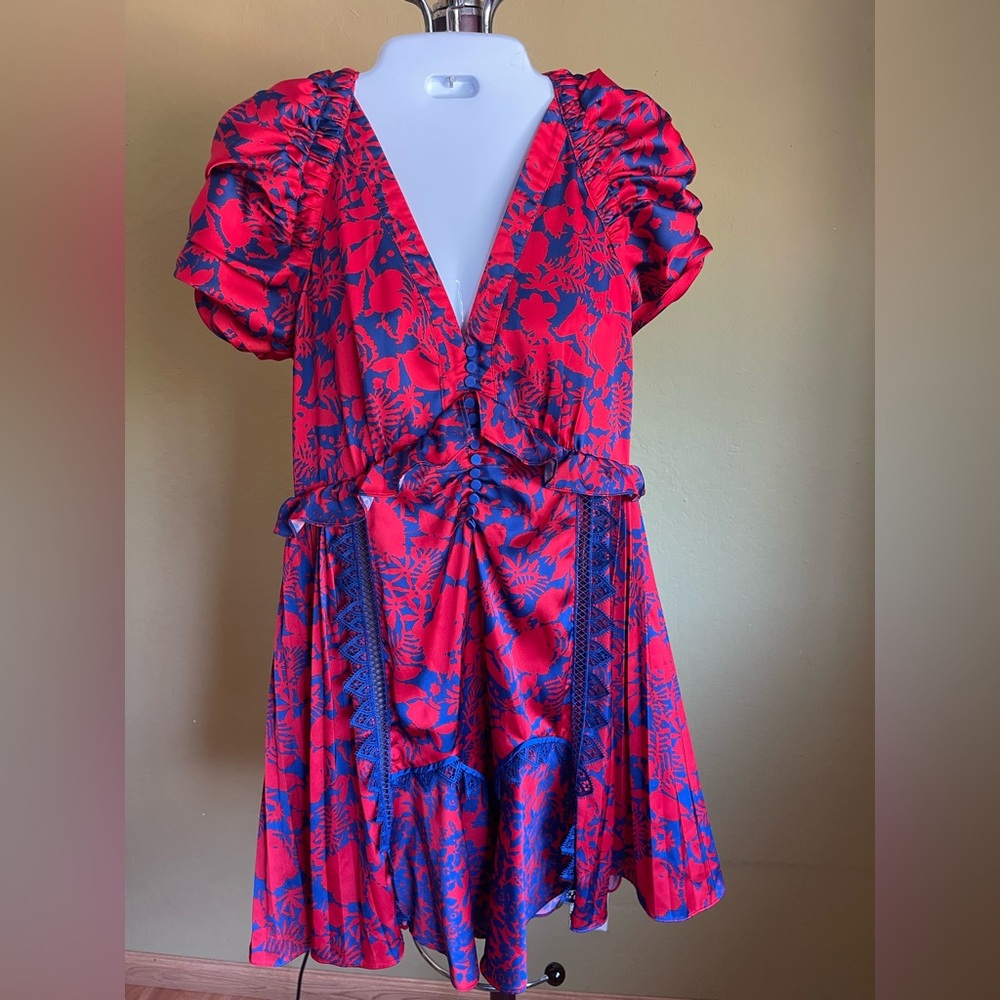 Self-Portrait Red and Blue Floral V-Neck Dress